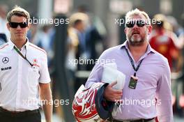 (L to R): Mike Collier (GBR) Personal Trainer of Jenson Button (GBR) McLaren with Richard Goddard (GBR) Driver Manager of Paul di Resta (GBR) Sahara Force India F1 and Jenson Button (GBR) McLaren. 07.09.2013. Formula 1 World Championship, Rd 12, Italian Grand Prix, Monza, Italy, Qualifying Day.