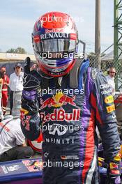Sebastian Vettel (GER) Red Bull Racing celebrates his pole position in parc ferme. 07.09.2013. Formula 1 World Championship, Rd 12, Italian Grand Prix, Monza, Italy, Qualifying Day.