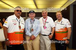 (L to R): Dr. Vijay Mallya (IND) Sahara Force India F1 Team Owner with John Surtees (GBR), Derek Walters (GBR) Racing Steps Foundation, and Robert Fernley (GBR) Sahara Force India F1 Team Deputy Team Principal. 07.09.2013. Formula 1 World Championship, Rd 12, Italian Grand Prix, Monza, Italy, Qualifying Day.