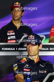 Mark Webber (AUS) Red Bull Racing and Daniel Ricciardo (AUS) Scuderia Toro Rosso in the FIA Press Conference. 05.09.2013. Formula 1 World Championship, Rd 12, Italian Grand Prix, Monza, Italy, Preparation Day.