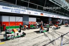 Sahara Force India F1 Team pit garages. 05.09.2013. Formula 1 World Championship, Rd 12, Italian Grand Prix, Monza, Italy, Preparation Day.