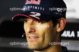 Mark Webber (AUS) Red Bull Racing in the FIA Press Conference. 05.09.2013. Formula 1 World Championship, Rd 12, Italian Grand Prix, Monza, Italy, Preparation Day.