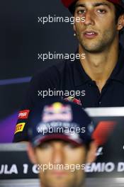 Mark Webber (AUS) Red Bull Racing and Daniel Ricciardo (AUS) Scuderia Toro Rosso in the FIA Press Conference. 05.09.2013. Formula 1 World Championship, Rd 12, Italian Grand Prix, Monza, Italy, Preparation Day.