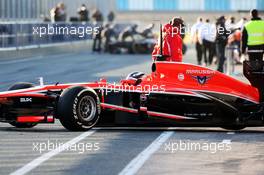 Max Chilton (GBR) Marussia F1 Team MR02 leaves the pits. 07.02.2013. Formula One Testing, Day Three, Jerez, Spain.