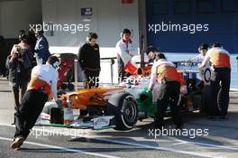 Paul di Resta (GBR) Sahara Force India VJM06 in the pits. 05.02.2013. Formula One Testing, Day One, Jerez, Spain.