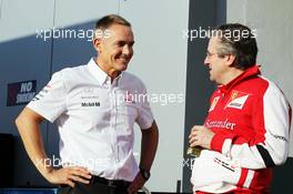 (L to R): Martin Whitmarsh (GBR) McLaren Chief Executive Officer with Pat Fry (GBR) Ferrari Deputy Technical Director and Head of Race Engineering. 05.02.2013. Formula One Testing, Day One, Jerez, Spain.