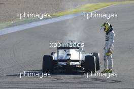 Nico Rosberg (GER) Mercedes AMG F1 W04 stops on the circuit with a small fire. 05.02.2013. Formula One Testing, Day One, Jerez, Spain.