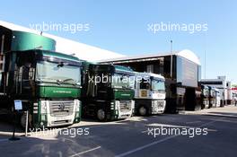 Trucks in the paddock. 04.02.2013. Formula One Testing, Preparations, Jerez, Spain.