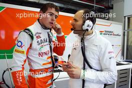 (L to R): Paul di Resta (GBR) Sahara Force India F1 with Gianpiero Lambiase (ITA) Sahara Force India F1 Engineer. 05.02.2013. Formula One Testing, Day One, Jerez, Spain.