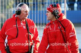 (L to R): John Booth (GBR) Marussia F1 Team Team Principal with Marc Hynes (GBR) Marussia F1 Team Driver Coach. 05.02.2013. Formula One Testing, Day One, Jerez, Spain.