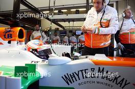 Paul di Resta (GBR) Sahara Force India VJM06 in the pits. 05.02.2013. Formula One Testing, Day One, Jerez, Spain.