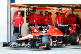 Max Chilton (GBR) Marussia F1 Team MR02 leaves the pits. 05.02.2013. Formula One Testing, Day One, Jerez, Spain.