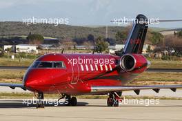 The Bombardier CL-600 owned by Lewis Hamilton (GBR) Mercedes AMG F1, at Jerez Airport. 06.02.2013. Formula One Testing, Day Two, Jerez, Spain.