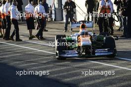 Paul di Resta (GBR) Sahara Force India VJM06 leaves the pits. 06.02.2013. Formula One Testing, Day Two, Jerez, Spain.