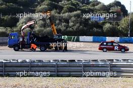 The Mercedes AMG F1 W04 is of Lewis Hamilton (GBR) Mercedes AMG F1 recovered back to the pits on the back of a truck. 06.02.2013. Formula One Testing, Day Two, Jerez, Spain.