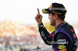 Race winner Sebastian Vettel (GER) Red Bull Racing celebrates on the podium. 13.10.2013. Formula 1 World Championship, Rd 15, Japanese Grand Prix, Suzuka, Japan, Race Day.