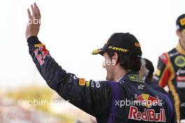 Mark Webber (AUS) Red Bull Racing celebrates his second position on the podium. 13.10.2013. Formula 1 World Championship, Rd 15, Japanese Grand Prix, Suzuka, Japan, Race Day.