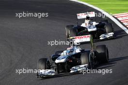 Valtteri Bottas (FIN) Williams FW35 leads team mate Pastor Maldonado (VEN) Williams FW35. 13.10.2013. Formula 1 World Championship, Rd 15, Japanese Grand Prix, Suzuka, Japan, Race Day.