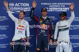 pole for Mark Webber (AUS) Red Bull Racing, 2nd Sebastian Vettel (GER) Red Bull Racing and 3rd Lewis Hamilton (GBR) Mercedes AMG F1. 12.10.2013. Formula 1 World Championship, Rd 15, Japanese Grand Prix, Suzuka, Japan, Qualifying Day.