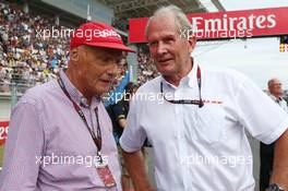 (L to R): Niki Lauda (AUT) Mercedes Non-Executive Chairman with Dr Helmut Marko (AUT) Red Bull Motorsport Consultant on the grid. 06.10.2013. Formula 1 World Championship, Rd 14, Korean Grand Prix, Yeongam, South Korea, Race Day.