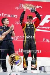 Kimi Raikkonen (FIN) Lotus F1 Team celebrates his second position on the podium. 06.10.2013. Formula 1 World Championship, Rd 14, Korean Grand Prix, Yeongam, South Korea, Race Day.
