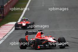 Jules Bianchi (FRA) Marussia F1 Team MR02 leads team mate Max Chilton (GBR) Marussia F1 Team MR02. 06.10.2013. Formula 1 World Championship, Rd 14, Korean Grand Prix, Yeongam, South Korea, Race Day.
