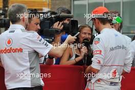 Jenson Button (GBR) McLaren with the media. 05.10.2013. Formula 1 World Championship, Rd 14, Korean Grand Prix, Yeongam, South Korea, Qualifying Day.