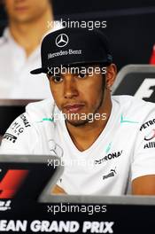 Lewis Hamilton (GBR) Mercedes AMG F1 in the FIA Press Conference. 04.10.2013.  Formula 1 World Championship, Rd 14, Korean Grand Prix, Yeongam, South Korea, Preparation Day.