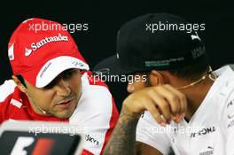 (L to R): Felipe Massa (BRA) Ferrari and Lewis Hamilton (GBR) Mercedes AMG F1 in the FIA Press Conference. 04.10.2013.  Formula 1 World Championship, Rd 14, Korean Grand Prix, Yeongam, South Korea, Preparation Day.