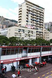 Marussia F1 Team pit garages. 24.05.2013. Formula 1 World Championship, Rd 6, Monaco Grand Prix, Monte Carlo, Monaco, Friday.