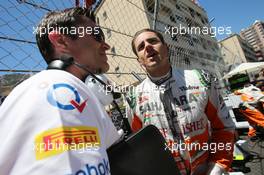 Adrian Sutil (GER) Sahara Force India F1 with Bradley Joyce (GBR) Sahara Force India F1 Race Engineer on the grid. 26.05.2013. Formula 1 World Championship, Rd 6, Monaco Grand Prix, Monte Carlo, Monaco, Race Day.