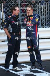 Sebastian Vettel (GER) Red Bull Racing with Christian Horner (GBR) Red Bull Racing Team Principal on the grid as the race is stopped. 26.05.2013. Formula 1 World Championship, Rd 6, Monaco Grand Prix, Monte Carlo, Monaco, Race Day.