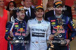1st place Nico Rosberg (GER) Mercedes AMG F1 W04, 2nd place Sebastian Vettel (GER) Red Bull Racing and 3rd Mark Webber (AUS) Red Bull Racing  26.05.2013. Formula 1 World Championship, Rd 6, Monaco Grand Prix, Monte Carlo, Monaco, Race Day.