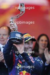 Mark Webber (AUS) Red Bull Racing celebrates his third position on the podium. 26.05.2013. Formula 1 World Championship, Rd 6, Monaco Grand Prix, Monte Carlo, Monaco, Race Day.