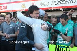 Race winner Nico Rosberg (GER) Mercedes AMG F1 celebrates with Toto Wolff (GER) Mercedes AMG F1 Shareholder and Executive Director and the team. 26.05.2013. Formula 1 World Championship, Rd 6, Monaco Grand Prix, Monte Carlo, Monaco, Race Day.