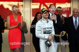 Race winner Nico Rosberg (GER) Mercedes AMG F1 celebrates on the podium. 26.05.2013. Formula 1 World Championship, Rd 6, Monaco Grand Prix, Monte Carlo, Monaco, Race Day.