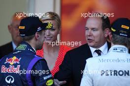 (L to R): Sebastian Vettel (GER) Red Bull Racing with Princess Charlene of Monaco (RSA), HSH Prince Albert of Monaco (MON) and Nico Rosberg (GER) Mercedes AMG F1 on the podium. 26.05.2013. Formula 1 World Championship, Rd 6, Monaco Grand Prix, Monte Carlo, Monaco, Race Day.