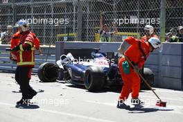 The crashed Williams FW35 of Pastor Maldonado (VEN) Williams that stopped the race. 26.05.2013. Formula 1 World Championship, Rd 6, Monaco Grand Prix, Monte Carlo, Monaco, Race Day.
