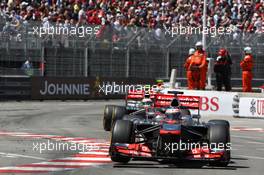 Jenson Button (GBR) McLaren MP4-28 leads team mate Sergio Perez (MEX) McLaren MP4-28. 26.05.2013. Formula 1 World Championship, Rd 6, Monaco Grand Prix, Monte Carlo, Monaco, Race Day.