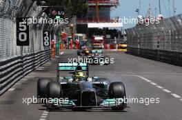 Nico Rosberg (GER) Mercedes AMG F1 W04 locks up under braking. 26.05.2013. Formula 1 World Championship, Rd 6, Monaco Grand Prix, Monte Carlo, Monaco, Race Day.