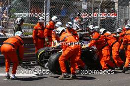 Marshals clear the crash of Pastor Maldonado (VEN) Williams FW35, which stopped the race. 26.05.2013. Formula 1 World Championship, Rd 6, Monaco Grand Prix, Monte Carlo, Monaco, Race Day.
