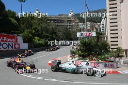 Lewis Hamilton (GBR) Mercedes AMG F1 W04 leads Sebastian Vettel (GER) Red Bull Racing RB9. 26.05.2013. Formula 1 World Championship, Rd 6, Monaco Grand Prix, Monte Carlo, Monaco, Race Day.