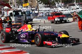 Sebastian Vettel (GER) Red Bull Racing RB9 celebrates at the end of the race. 26.05.2013. Formula 1 World Championship, Rd 6, Monaco Grand Prix, Monte Carlo, Monaco, Race Day.