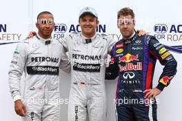 Pole for Nico Rosberg (GER) Mercedes AMG F1 W04 2nd Lewis Hamilton (GBR) Mercedes AMG F1 and 3rd Sebastian Vettel (GER) Red Bull Racing  25.05.2013. Formula 1 World Championship, Rd 6, Monaco Grand Prix, Monte Carlo, Monaco, Qualifying Day