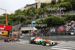 Adrian Sutil (GER) Sahara Force India VJM06 leads Kimi Raikkonen (FIN) Lotus F1 E21. 25.05.2013. Formula 1 World Championship, Rd 6, Monaco Grand Prix, Monte Carlo, Monaco, Qualifying Day