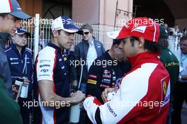 (L to R): Pastor Maldonado (VEN) Williams with Felipe Massa (BRA) Ferrari on the drivers parade. 26.05.2013. Formula 1 World Championship, Rd 6, Monaco Grand Prix, Monte Carlo, Monaco, Race Day.