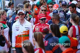 (L to R): Adrian Sutil (GER) Sahara Force India F1 with Fernando Alonso (ESP) Ferrari and Lewis Hamilton (GBR) Mercedes AMG F1 on the drivers parade. 26.05.2013. Formula 1 World Championship, Rd 6, Monaco Grand Prix, Monte Carlo, Monaco, Race Day.