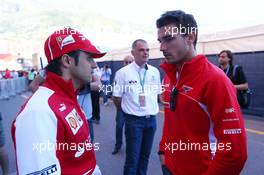 (L to R): Felipe Massa (BRA) Ferrari with Jules Bianchi (FRA) Marussia F1 Team. 26.05.2013. Formula 1 World Championship, Rd 6, Monaco Grand Prix, Monte Carlo, Monaco, Race Day.