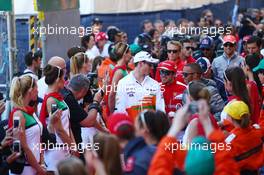 (L to R): Adrian Sutil (GER) Sahara Force India F1 with Fernando Alonso (ESP) Ferrari and Lewis Hamilton (GBR) Mercedes AMG F1 on the drivers parade. 26.05.2013. Formula 1 World Championship, Rd 6, Monaco Grand Prix, Monte Carlo, Monaco, Race Day.