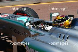 Lewis Hamilton (GBR) Mercedes AMG F1 W04 leaves the pits. 23.05.2013. Formula 1 World Championship, Rd 6, Monaco Grand Prix, Monte Carlo, Monaco, Practice Day.